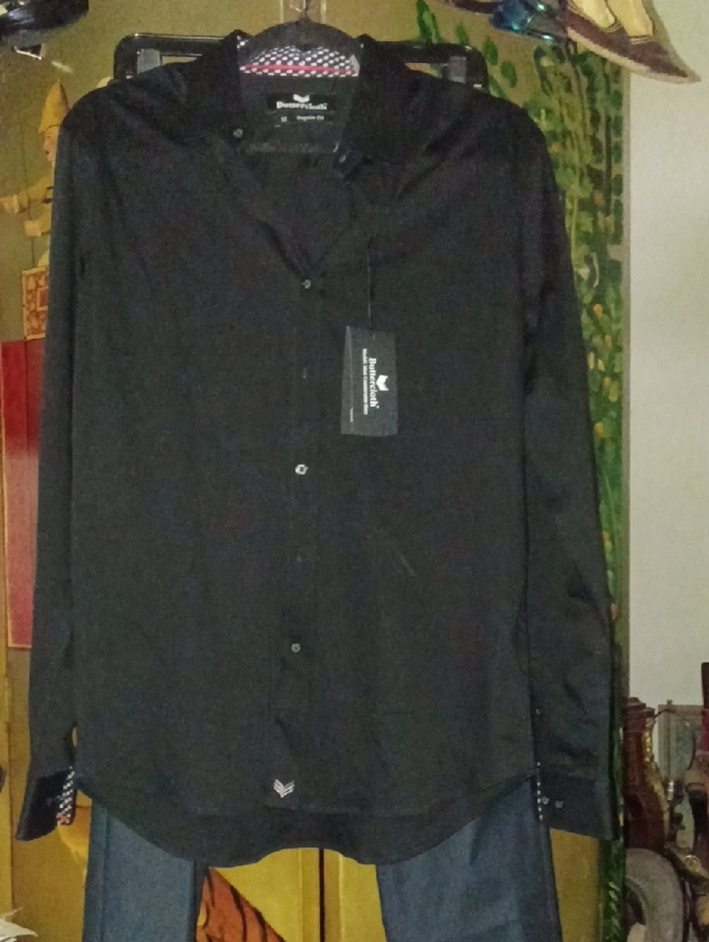 Buttercloth Black Button-Up Shirt with White Logo Tag